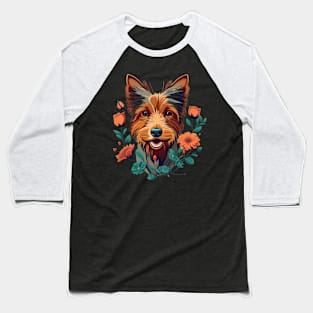 Australian Terrier with Flowers Baseball T-Shirt